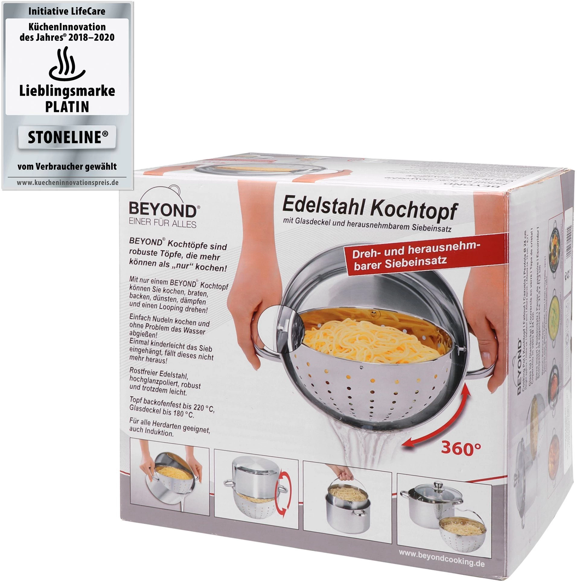 BEYOND Pannenset Voor Het Koken, Braden, Smoren, Bakken, Stoven, Stomen, Blancheren, Inclusief Zeefinzet, Inductie (set, 3-delig) 6 BEYOND Pannenset Voor Het Koken, Braden, Smoren, Bakken, Stoven, Stomen, Blancheren, Inclusief Zeefinzet, Inductie (set, 3-delig) - Afbeelding 6
