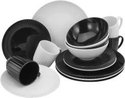 CreaTable Combi-servies Allegra Black & White Actueel Trenddesign In Zwart En Wit (set)