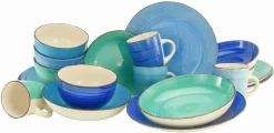 CreaTable Combi-servies Melbourne Elegant Bladmodel (set) -Kookcentrum creatable combi servies bella casa aqua met de hand geschilderde spiraaldecoratie set blauw 14 scaled