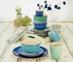 CreaTable Combi-servies Bella Casa Aqua Met De Hand Geschilderde Spiraaldecoratie (set) -Kookcentrum creatable combi servies bella casa aqua met de hand geschilderde spiraaldecoratie set blauw 19