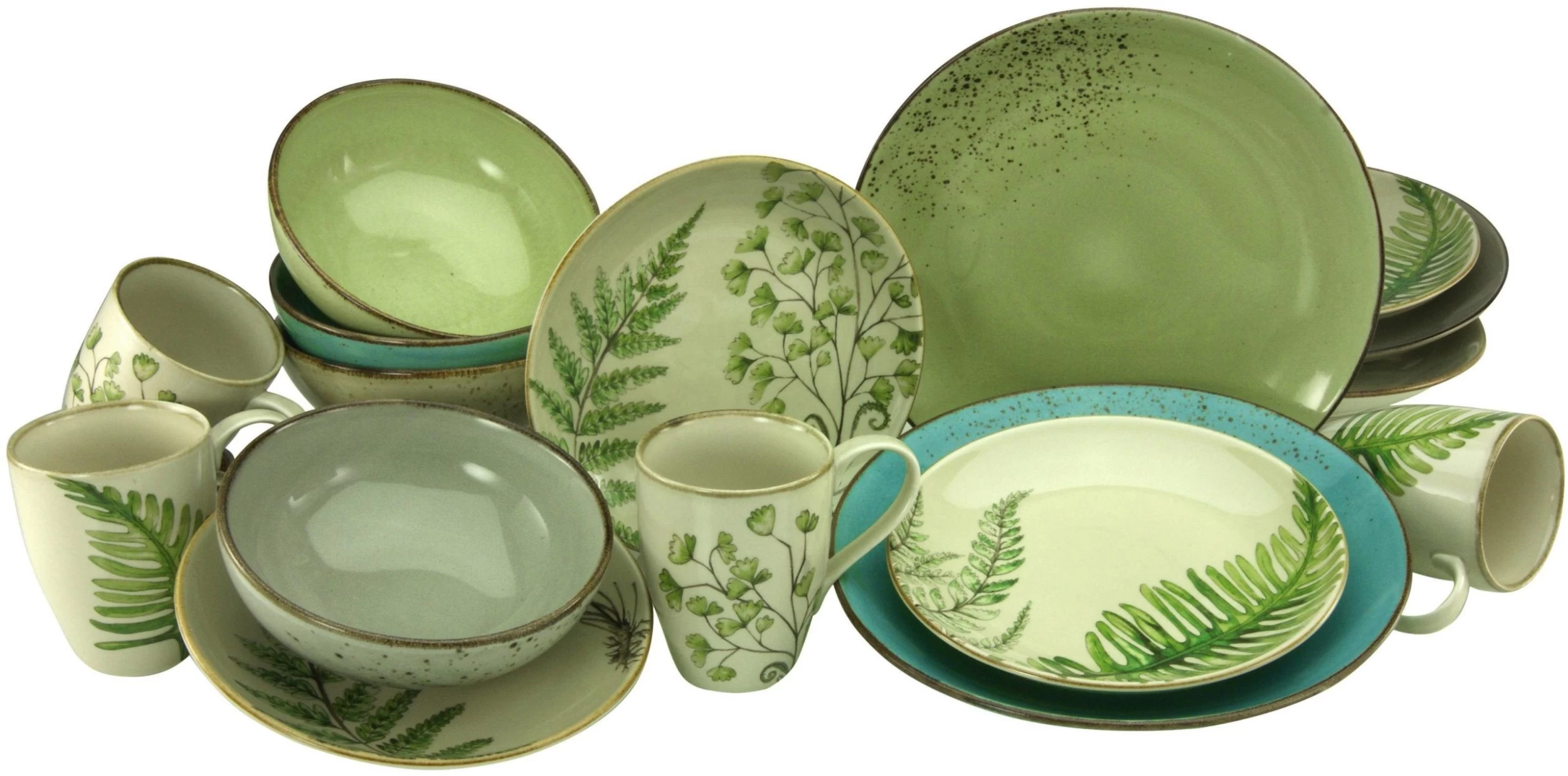 CreaTable Combi-servies Botanica Mix Van Unikleurig Decor In Combinatie Met Bladmotieven (set)