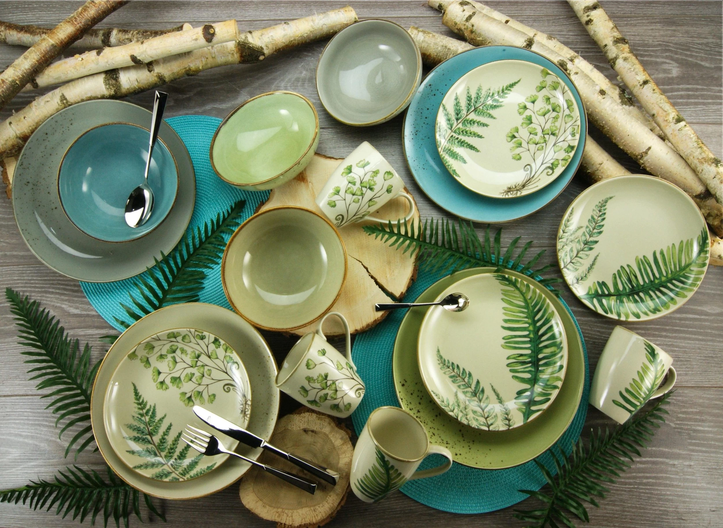 CreaTable Combi-servies Botanica Mix Van Unikleurig Decor In Combinatie Met Bladmotieven (set) - Afbeelding 2