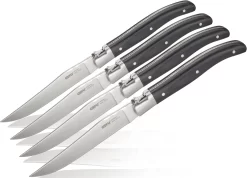 GEFU Steakbestek Basco Messenstaal, 4-delig, In Chique Grenenhouten Box (set, 4-delig)