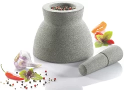 GEFU Vijzel CRUNCHY (set, 2-delig) -Kookcentrum gefu vijzel crunchy set 2 delig grijs 2