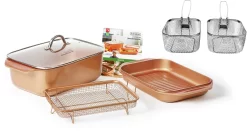 LIVINGTON Braadpan Cooperline Wonder Cooker Deluxe Inclusief Grillpan, Glazen Deksel, Cooper Crisper, Receptenboek, Frituur- & Pastamanden, Inductie