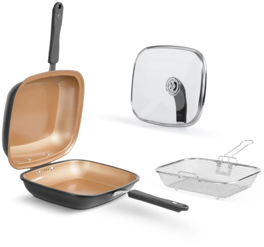 LIVINGTON Koekenpan Black Doubletta Deluxe 2-in-1 Keerbare Pan Met Frituurmandinzet En Glazen Deksel, Inductie (1-delig) 1 LIVINGTON Koekenpan Black Doubletta Deluxe 2-in-1 Keerbare Pan Met Frituurmandinzet En Glazen Deksel, Inductie (1-delig)