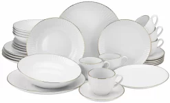 My Home Combi-servies LEONA Met Met De Hand Beschilderde, Brede Goudkleurige Band (set)