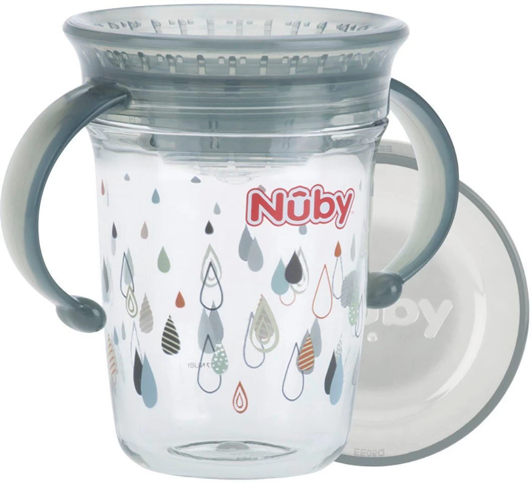 Nuby Kinderbeker 360° Trinklerntasse 240ml, Grau 1 Nuby Kinderbeker 360° Trinklerntasse 240ml, Grau