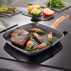 STONELINE Grillpan Back To Nature Ø 28 Cm, 2 Schenktuiten, Inductie -Kookcentrum stoneline grillpan back to nature 28 cm 2 schenktuiten inductie grijs 10