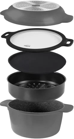 Elo Pannenset Platina Inductie (set, 9-delig) -Kookcentrum stoneline pannenset met originele stoneline antiaanbaklaag met echte keramiekdeeltjes set 5 delig grijs 5