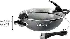 STONELINE Wok Ø 32 Cm, Afneembare Grepen, Inductie -Kookcentrum stoneline wok 32 cm afneembare grepen inductie grijs 10