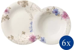 My Home Combi-servies LEONA Met Met De Hand Beschilderde, Brede Goudkleurige Band (set) -Kookcentrum villeroy boch eetservies mariefleur gris basic met mooi bloemmotief set multicolor