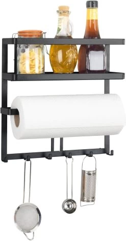 WENKO Opbergsysteem Bamboe (1-delig) -Kookcentrum wenko keukenrek l gala met keukenrolhouder rand inclusief 6 haken gepoedercoat plaatstaal set zwart 11