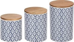 WENKO Voorraadbus Lorca Met Robuuste Bamboe-deksel, In Mediterraans Ornamenten-motief In Blauw/wit, 1,45 L, 0,95 L En 0,45 L (set, 3-delig)