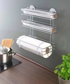 WENKO Wandrolhouder TRIO Met Turbo-loc Wandmontagesysteem -Kookcentrum wenko wandrolhouder trio met turbo loc wandmontagesysteem zilver 2